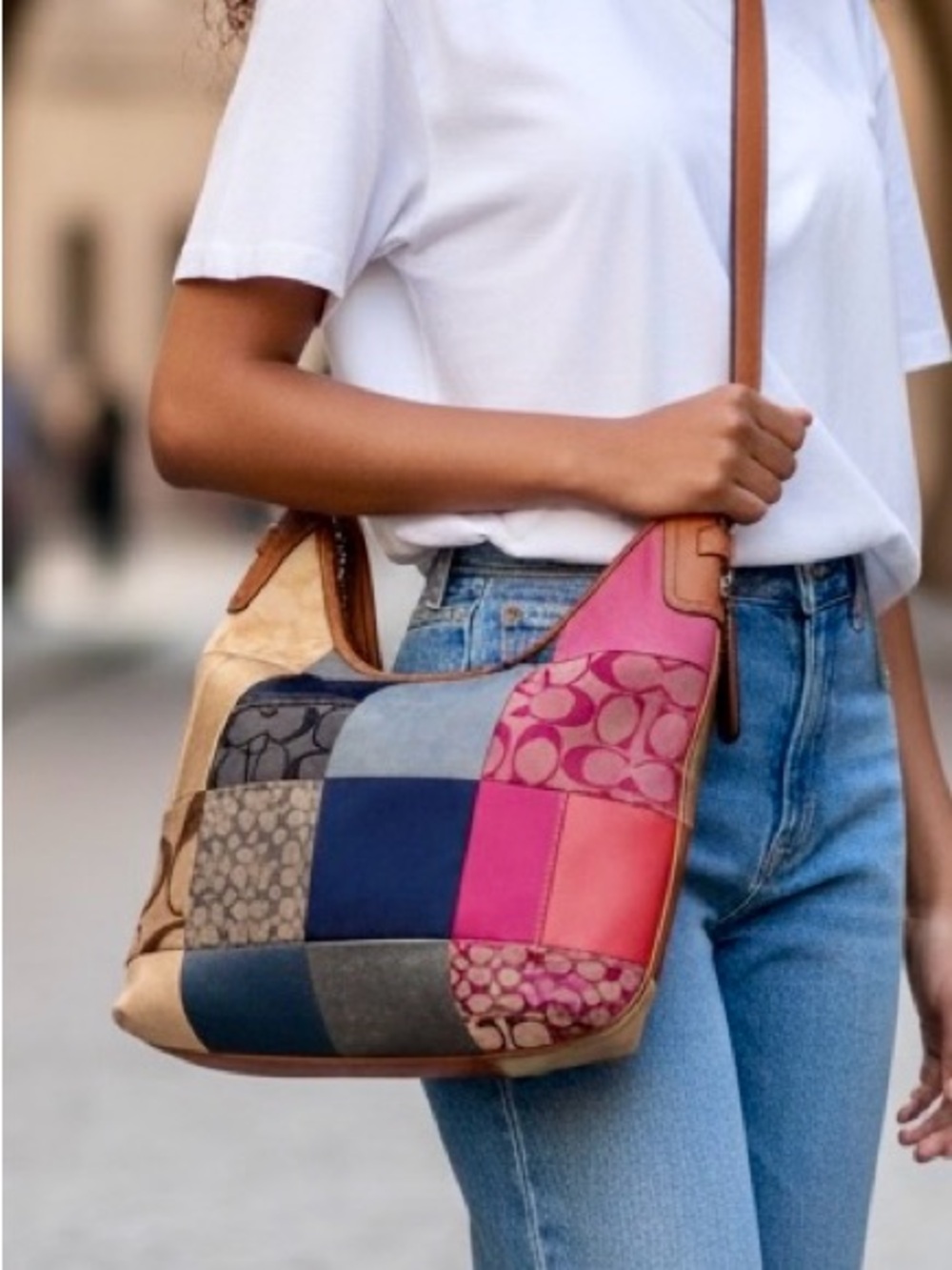 Y2K Vintage Coach Patchwork Signature Hobo Shoulder Bag Multicolor